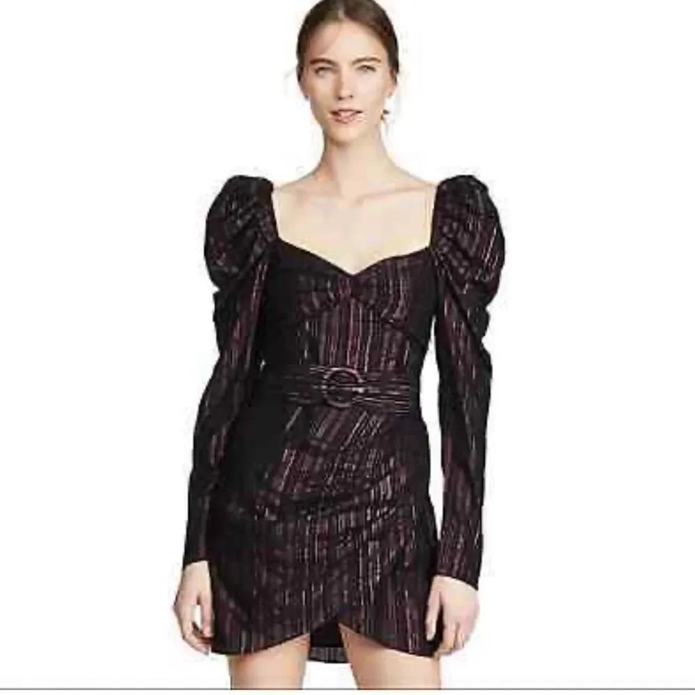 Rococo Sand Women’s Metallic Stripe Puff Sleeve Diva Mini Dress Size Medium